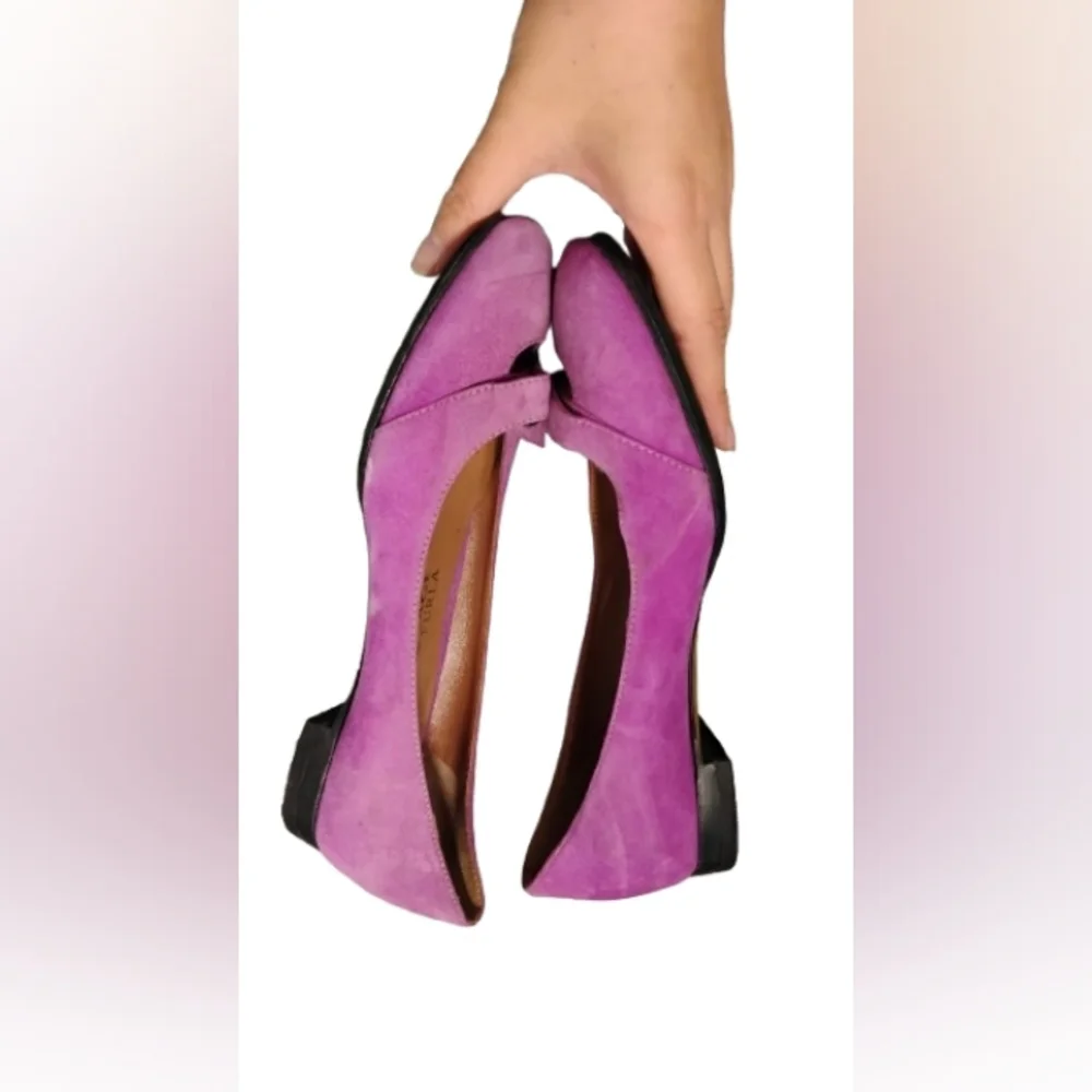 Vintage 2000s Nicole Brundage For Fuela Pink Suede Buckled Ballet Flats 36.5